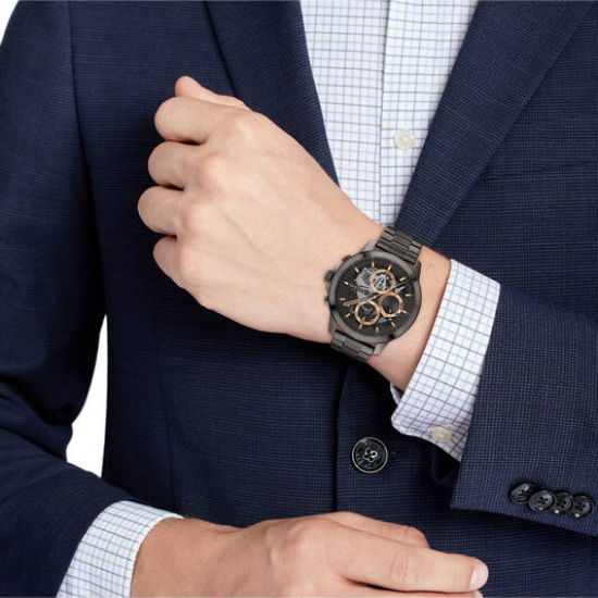 Tommy Hilfiger heren horloge Henry, 44mm 5bar chrono zwarte plaat rose accenten - 2009482