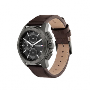 Tommy Hilfiger heren horloge Walker zwarte chrono plaat en bruin lederen band 5 bar - 2009491 Tommy Hilfiger heren horloge Walker zwarte chrono plaat en bruin lederen band 5 bar - 2009491
