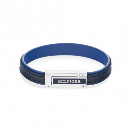 Tommy Hilfiger blauwe  leren armband met stalen sluiting - 2009495