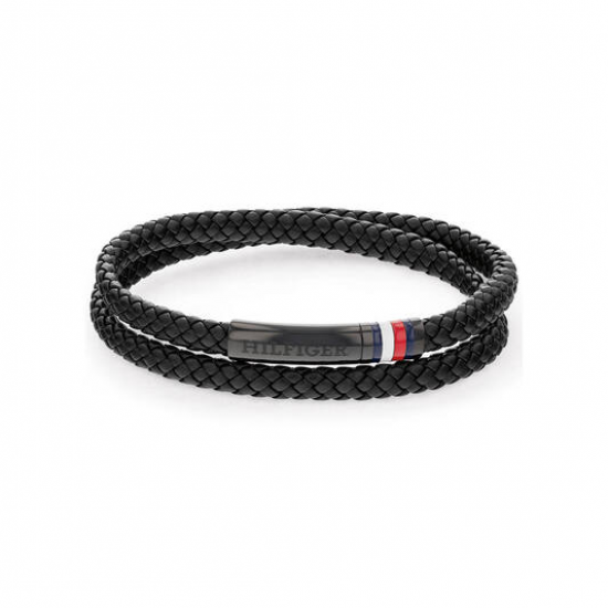 Tommy Hilfiger gevlochten leren dubbele  band zwart - 2009502