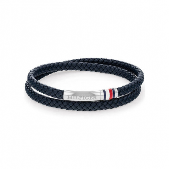 Tommy Hilfiger gevlochten leren dubbele  band blauw - 2009503