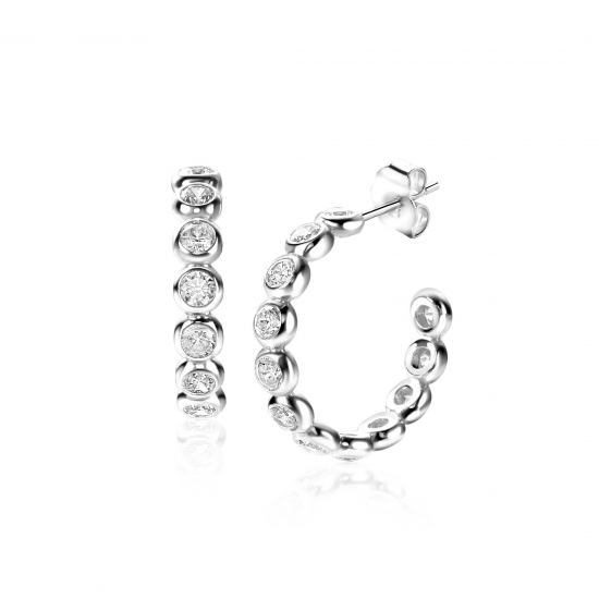 ZINZI Zlv.  halve oorring met zirconia's 21x4mm - 2009524