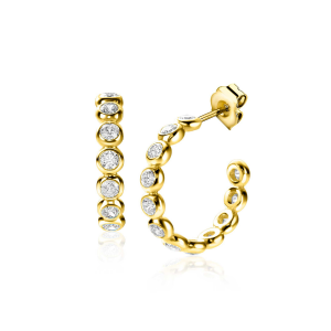 ZINZI Zlv.  halve vergulde oorring met zirconia's 21x4mm - 2009525 ZINZI Zlv.  halve vergulde oorring met zirconia's 21x4mm - 2009525