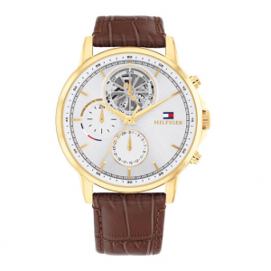 Tommy Hilfiger heren horloge double met chronoplaat en bruin lederen band 44mm - 2009561 Tommy Hilfiger heren horloge double met chronoplaat en bruin lederen band 44mm - 2009561