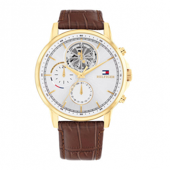 Tommy Hilfiger heren horloge double met chronoplaat en bruin lederen band 44mm - 2009561