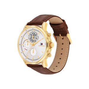 Tommy Hilfiger heren horloge double met chronoplaat en bruin lederen band 44mm - 2009561 Tommy Hilfiger heren horloge double met chronoplaat en bruin lederen band 44mm - 2009561