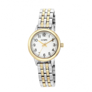 Olypic dames horloge bicolor met stalen band en kast met witte plaat - 2009677