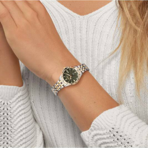 OLYMPIC dames horloge bicolor met stalen kast en band groene plaat - 2009682 OLYMPIC dames horloge bicolor met stalen kast en band groene plaat - 2009682