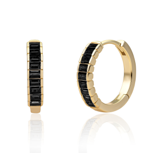 Sparkling Jewels; earring huggies black flame CZ  gold - 2009724 Sparkling Jewels; earring huggies black flame CZ  gold - 2009724