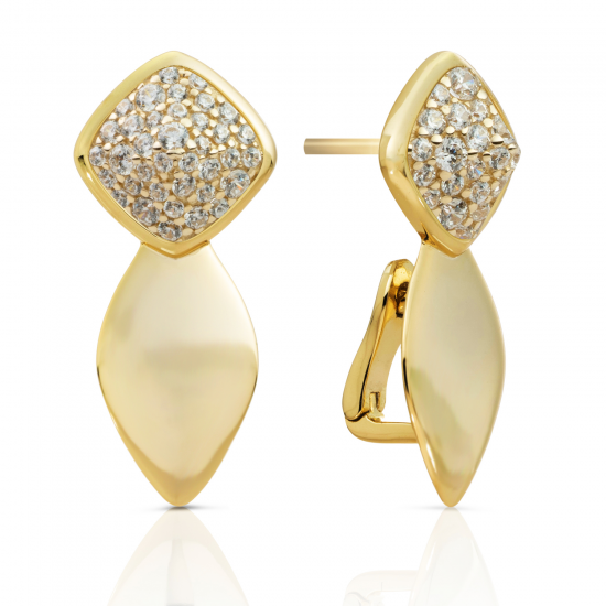 Sparkling Jewels; earring edge gold double pin CZ - 2009725