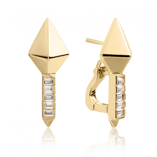 Sparkling Jewels; earring polished pyramid gold , CZ - 2009728