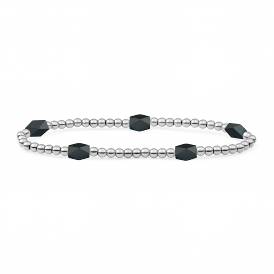 Sparkling Jewels; bracelet onyx 3mm reverse edge mix silver - 2009759