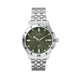 Olympic Quinn stalen band en kast groene wijzerplaat - 2009841