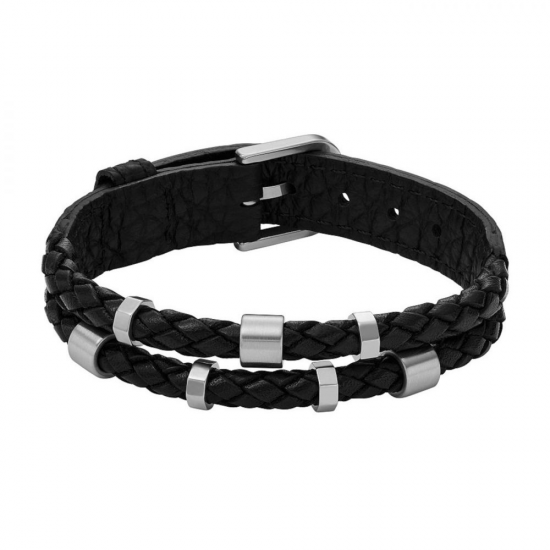 FOSSIL bruin gevlochten dubbele armband leer - 2009859