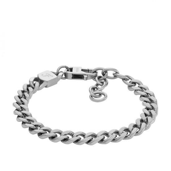 FOSSIL Leren herenarmbandstalen gourmet schakel bewerkt - 2009863