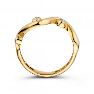 Gouden ring  met zigzag motief en 4 zirconia's in tonnetjes - 2009903 Gouden ring  met zigzag motief en 4 zirconia's in tonnetjes - 2009903