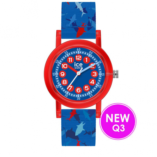 Ice watch kinder horloge met rode kast en blauwe band met haaien - 2009943