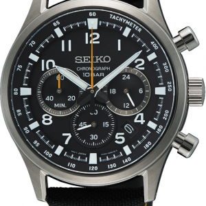 Seiko heren horloge chrono met  zwarte nylon band 10bar - 2010142 Seiko heren horloge chrono met  zwarte nylon band 10bar - 2010142