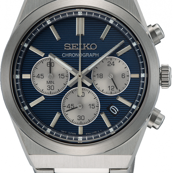 Seiko heren horloge staal met blauwe chronograaf 10 atm - 2010143