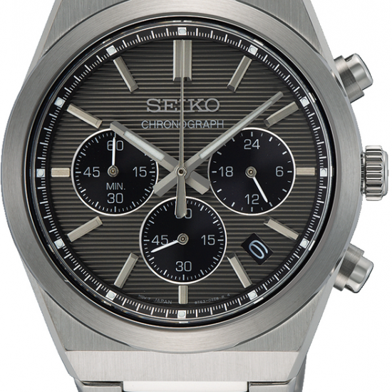 Seiko heren horloge staal chronograaf 10 atm met saffier glas en metalic zwarte plaat - 2010145