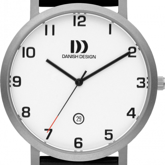 Danish design titanium heren horloge rond met zwart lederen  band - 2010269