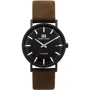 Danish design titanium heren horloge rond met bruine lederen  band - 2010270