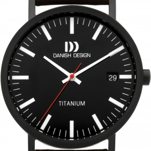 Danish design titanium heren horloge rond met bruine lederen  band - 2010270