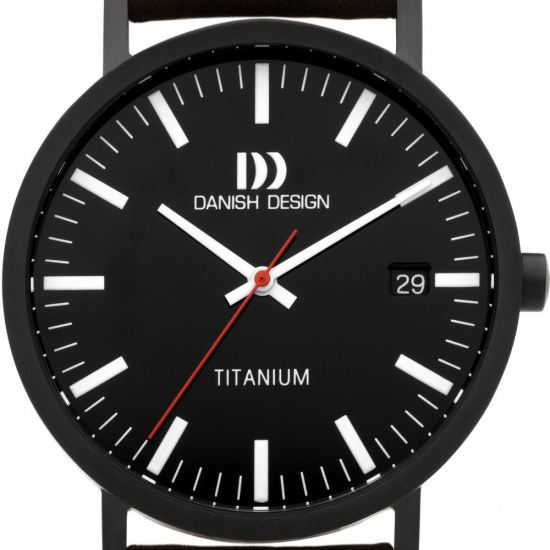 Danish design titanium heren horloge rond met bruine lederen  band - 2010270