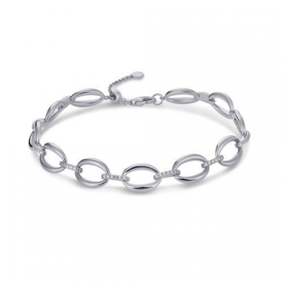 Zilveren armband ovale schakels om en om met zirconia&#39;s - 2010282