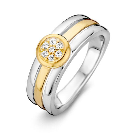 Zilver met gouden ring open model  met zirconia&#39;s - 2010302