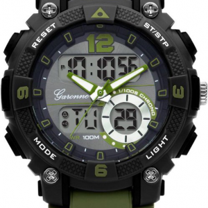 Garonne horloge zwarte kast en legergroene plaat en band - 2010335