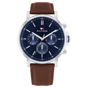 Tommy Hilfiger horloge blauwe chronoplaat met bruin lederen band - 2010342