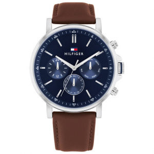 Tommy Hilfiger horloge blauwe chronoplaat met bruin lederen band - 2010342 Tommy Hilfiger horloge blauwe chronoplaat met bruin lederen band - 2010342