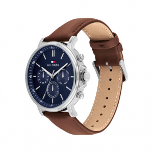 Tommy Hilfiger horloge blauwe chronoplaat met bruin lederen band - 2010342 Tommy Hilfiger horloge blauwe chronoplaat met bruin lederen band - 2010342