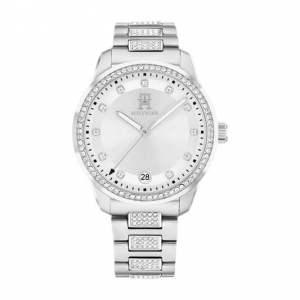 Tommy Hilfiger dames horloge staal met stenen in de lunette en band zilverkleurige wijzeplaat - 2010348 Tommy Hilfiger dames horloge staal met stenen in de lunette en band zilverkleurige wijzeplaat - 2010348