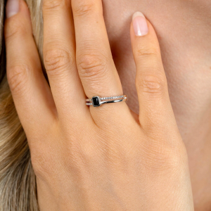 ZINZI ring zilver met witte en zwarte zirconia - 2010360