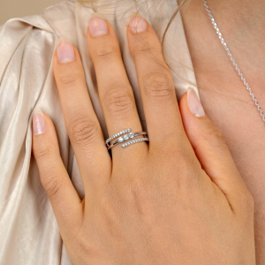 ZINZI ring zilver 3 rij multi-look met zirconia - 2010362