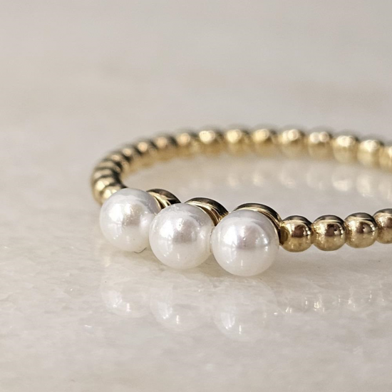 Swing jewels gouden bolletjes ring met drie parels - 2010401