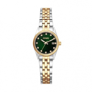 Olympic bicolor dames  horloge staal met stalen band groene plaat - 2010556 Olympic bicolor dames  horloge staal met stalen band groene plaat - 2010556