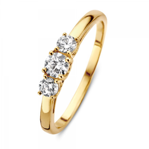 Gouden dames ring met drie zirconia's in chaton zetting - 2010559