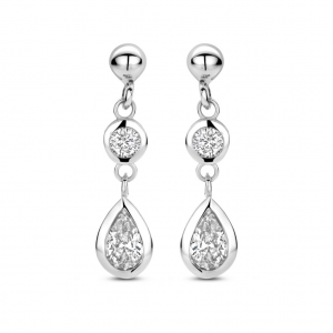 Rosa di luca zilveren oorhangers met ronde en peervormige zirconia - 2010596 Rosa di luca zilveren oorhangers met ronde en peervormige zirconia - 2010596