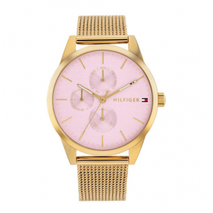 Tommy Hilfiger  dames horloge goudkleurig met meshband en roze plaat - 2010658 Tommy Hilfiger  dames horloge goudkleurig met meshband en roze plaat - 2010658