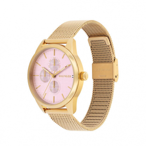 Tommy Hilfiger  dames horloge goudkleurig met meshband en roze plaat - 2010658 Tommy Hilfiger  dames horloge goudkleurig met meshband en roze plaat - 2010658