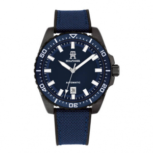 Tommy Hilfiger heren horloge  automatic TH85 carbon kast met nylon/siliconene blauw zwarte band - 2010663 Tommy Hilfiger heren horloge  automatic TH85 carbon kast met nylon/siliconene blauw zwarte band - 2010663