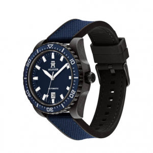 Tommy Hilfiger heren horloge  automatic TH85 carbon kast met nylon/siliconene blauw zwarte band - 2010663 Tommy Hilfiger heren horloge  automatic TH85 carbon kast met nylon/siliconene blauw zwarte band - 2010663