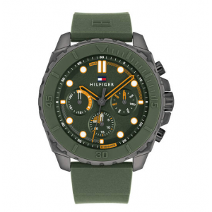 Tommy Hilfiger heren horloge Morgan met groene wijzerplaat en band - 2010666 Tommy Hilfiger heren horloge Morgan met groene wijzerplaat en band - 2010666