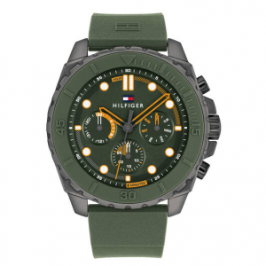 Tommy Hilfiger heren horloge Morgan met groene wijzerplaat en band - 2010666 Tommy Hilfiger heren horloge Morgan met groene wijzerplaat en band - 2010666