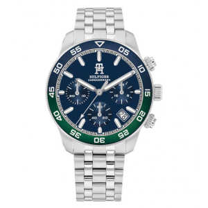 Tommy Hilfiger heren horloge TH85chronon horloge met stalen band blauw groene plaat - 2010667