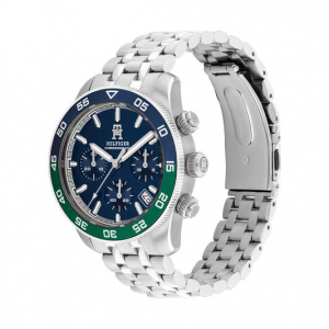 Tommy Hilfiger heren horloge TH85chronon horloge met stalen band blauw groene plaat - 2010667 Tommy Hilfiger heren horloge TH85chronon horloge met stalen band blauw groene plaat - 2010667