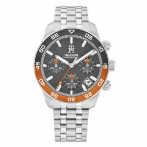 Tommy Hilfiger heren horloge TH85 chrono met duikers lunette oranje en grijs - 2010669 Tommy Hilfiger heren horloge TH85 chrono met duikers lunette oranje en grijs - 2010669